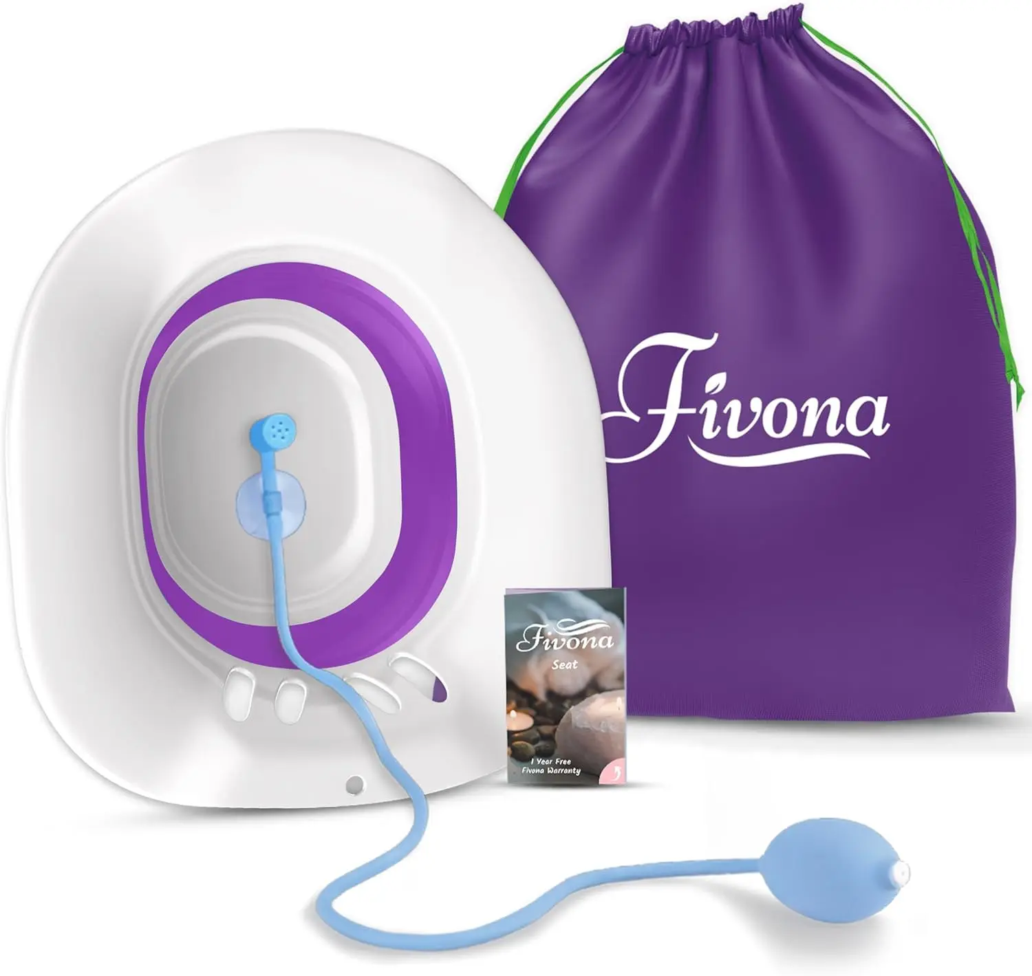 Fivona 3-in-1 Foldable Over-the-Toilet Sitz Bath Soak Kit - Portable Wash Tubs with Hand Flusher, Storage Bag, Bidet on the Go - Expands in Seconds, Fits Most Toilets, Hook for Quick Drying, Mess-Free Drainage - Gentle Care for New Moms, Yoni Steam Seat,