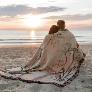 Leisure Leopard Pattern Yarn Woven Portable Bohemian Outdoor Camping picnic blanket Blanket with Fringe, All Weather Easy To Care, Colorfast Chunky Soft Throw, Used for Picnic Travel Garden Office Nap Home Decor Bed Chair Tapestry Tablecloth