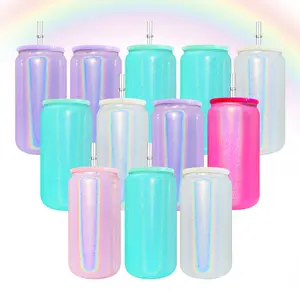 50 Pack YIPAI 16oz Blank Sublimation Shimmer Color Glass Can Super Shinny In Shine Colorful Rainbow Glitter Cups for DIYShip From USA Warehouse