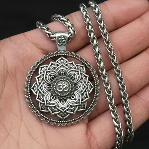 Men And Women'S Fashion Retro Lotus Mandala Pendant Necklace Wind Prayer Amulet Jewelry Gift