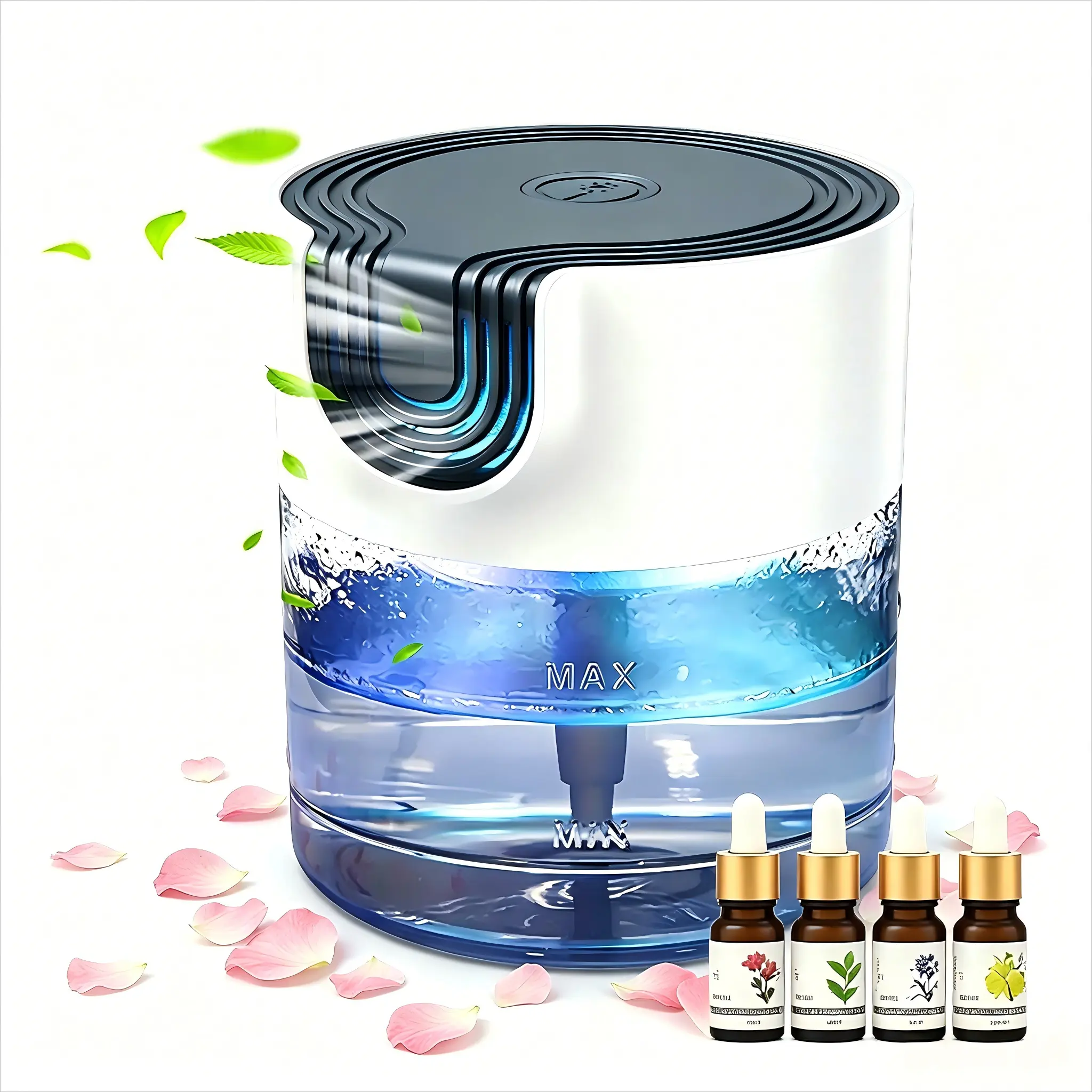 3-in-1 Portable Plug-in Aromatherapy Diffuser Humidifier - Air Purifier with Dual Aroma Feature, 600-1300mL Capacity, Fine Mist, LED Function, 4x10mL Essential Oil Scented Oils Included for Office & Room, Diffusers, Led Diffuser Humidifier