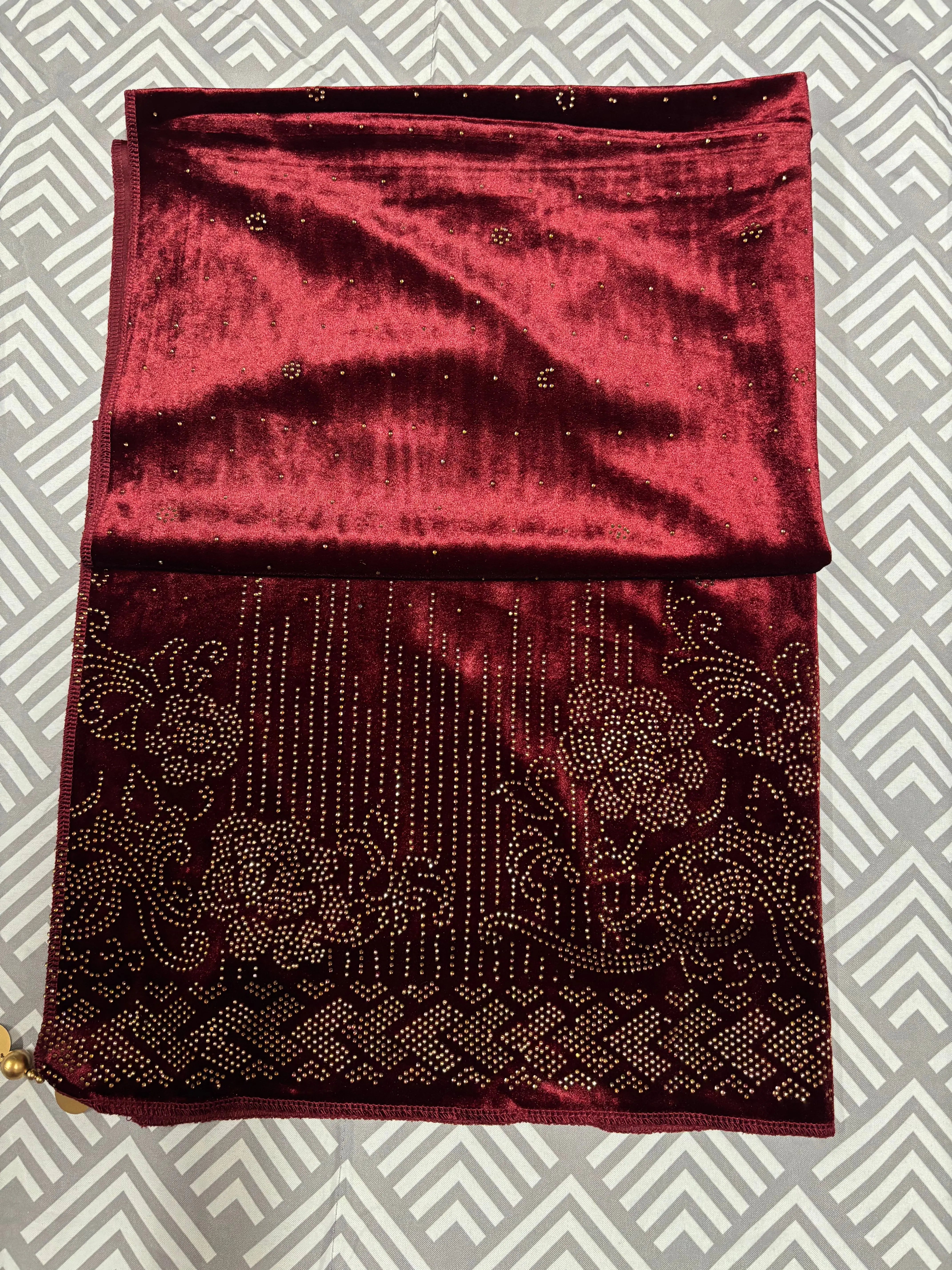 Velvet Shawl with Rihno stone work