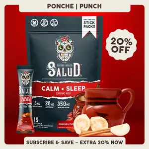 Salud 2-in-1 [Calm + Sleep – Ponche | Punch] Nighttime Drink Mix, Agua Fresca,  Melatonin, Magnesium, Saffron Extract, L-Theanine, Relaxation & Sleep Support, Non-GMO, Gluten Free, Vegan, Low Calorie, 1g Sugar (15 Servings)