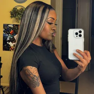 Ash Blonde Highlights with Natural Black Colored Straight Human Hair Wigs 13x6 Lace Front Human Hair Wigs for Women Highlights #27 Colored
