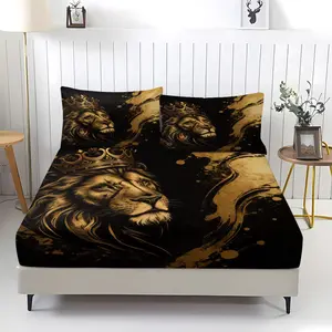 3 Piece Lion Crown Pattern Silky Fitted Sheet Set, Soft And Durable Bedding Set, Silky Bedding Sheets, Including 1 Piece Flat Sheet And 2 Pieces Pillowcases, Suitable For Children And Adults Daily Holiday Birthday Gifts Bedroom Decorations