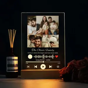 Personalized Acrylic Song Plaque with LED Light Wooden Base, Custom Novelty Led Light Night Glass Lamp Gift, Custom Music Gift for Dad, Colorful Night light Photo Gift,Picture Frame with Song Code, Birthday Gift for Boyfriend, Anniversary Gift, Home decor
