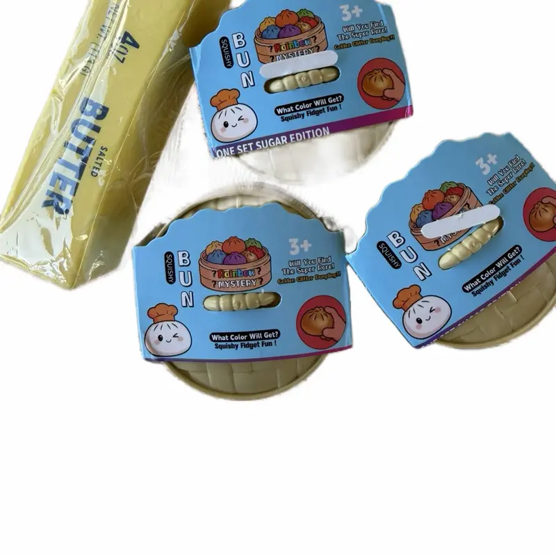 4PCS Together 3 Glitter Sugar Dumplings 5.5CM and one 4CM Squishy Butter. Sensory Toy Bundle and Save