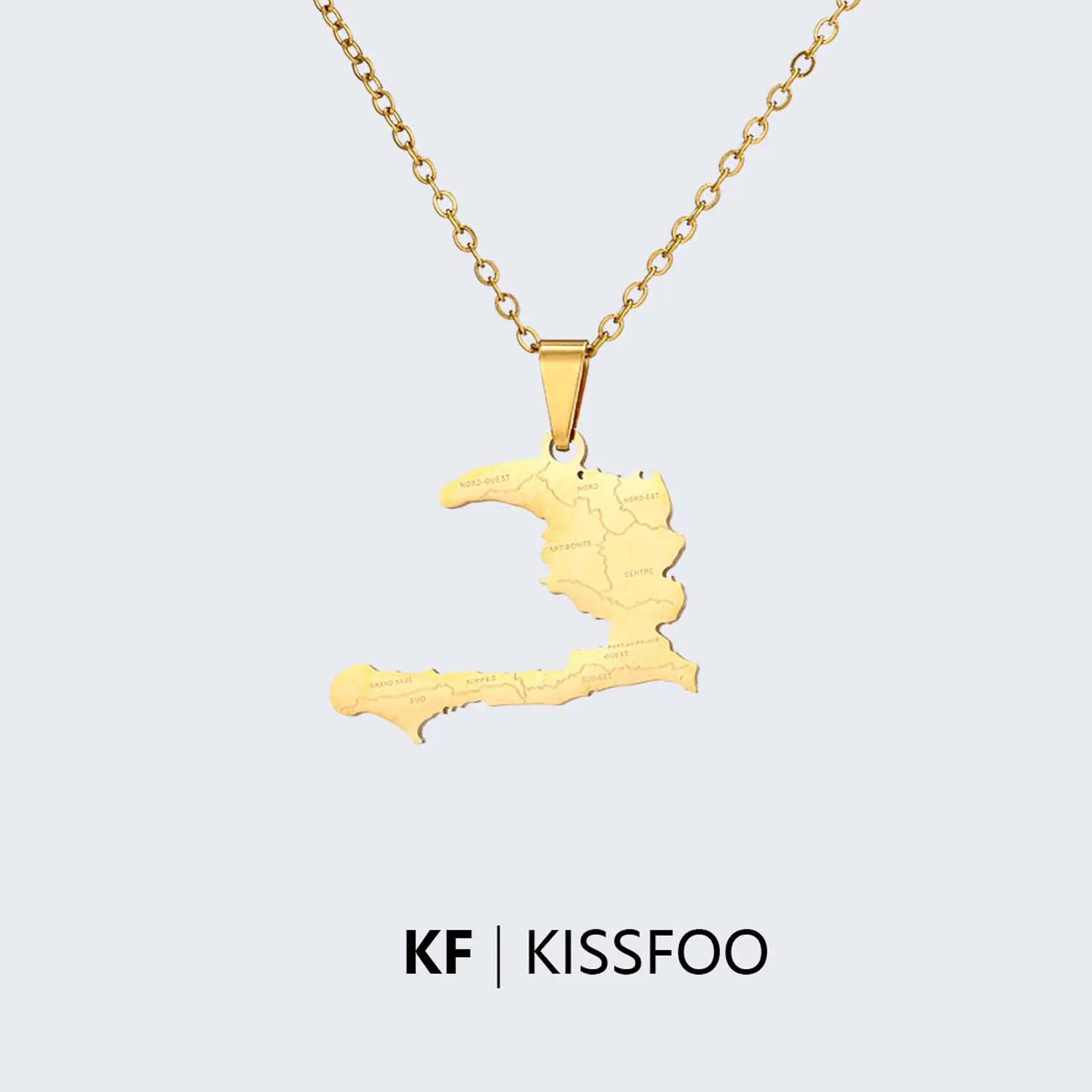 KISSFOO Stainless Steel Haiti Necklace Map Country Pride Jewelry Gift
