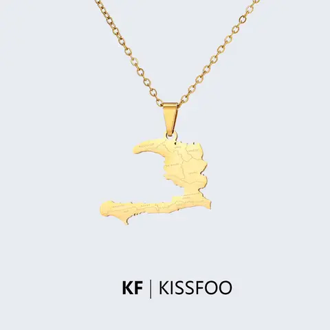 KISSFOO Stainless Steel Haiti Necklace Map Country Pride Jewelry Gift