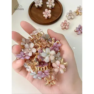 Colorblock Flower Design Hair Claws, 12pcs Cute Mini Resin Flower Decor Hair Claws, Fashion Hair Accessories for Women & Girls, Flower Hair Clip