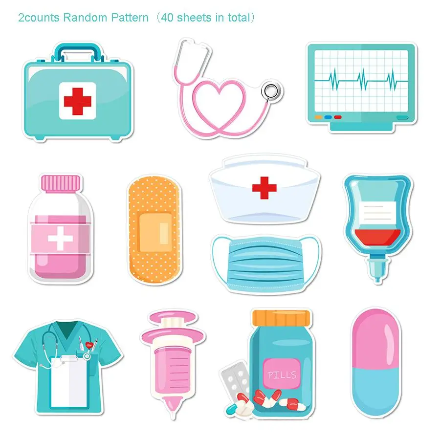 Random Medical Supplies Pattern Sticky Note (40pcs/set), Cute Medical Supplies Pattern Sticky Note, Sticky Note for Doctor Nurse Students