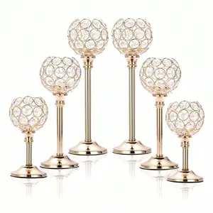 WAXJJDW Pack Of 6pcs/3pcs Candle Holders For Pillar Candles,Gold Candle Holders Bulk Wedding Centerpieces Metal Crystal Candlestick Holders Stand For Table Party Church Decor