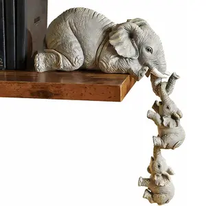 3pc Cute Elephant Decorative Statues, Hand-Painted Resin Sculptures, Tabletop & Hanging Decor, Living Room & Bedroom Home Decor, 3.94x1.97x3.94 Inches