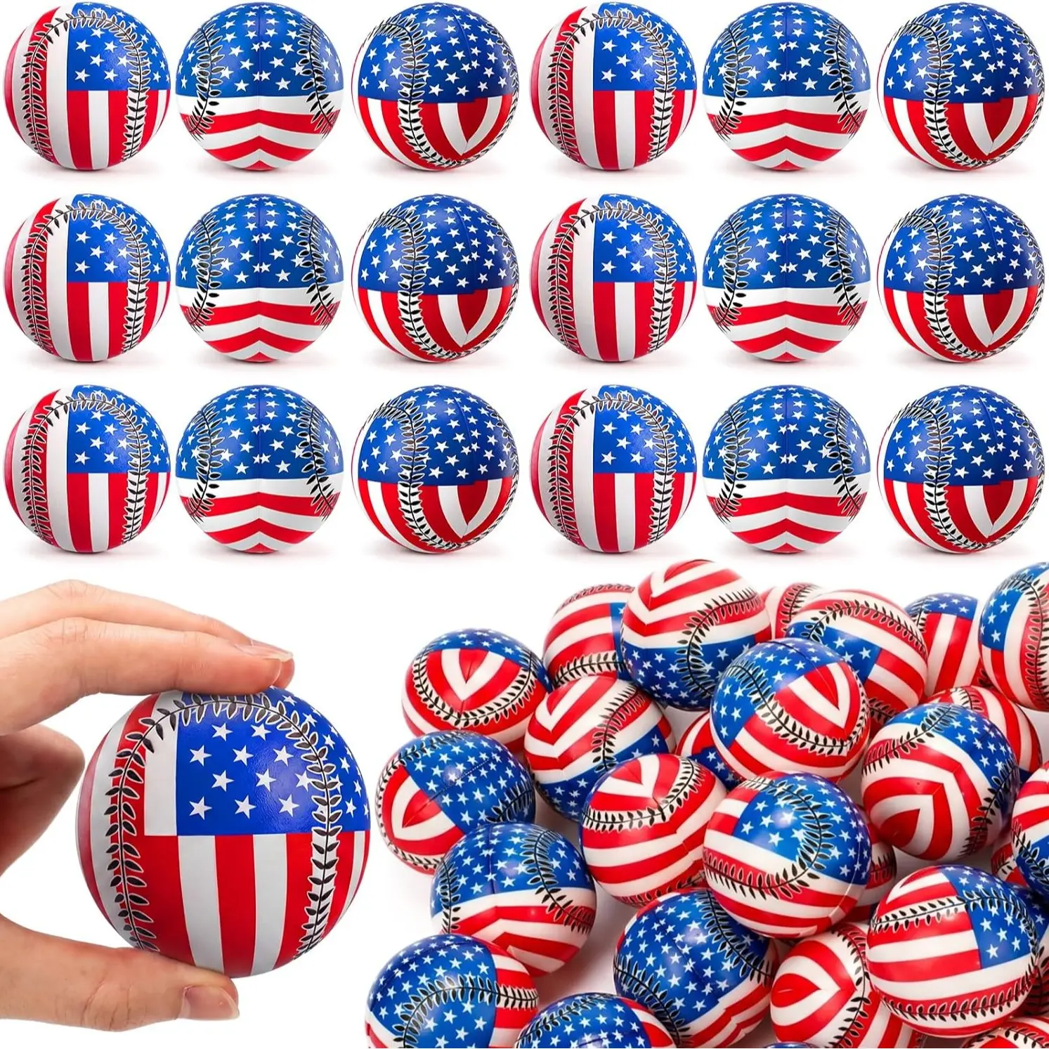 24 Pcs 4th of July Baseball Stress