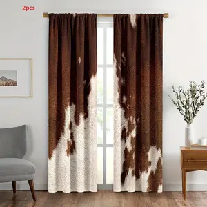 Cowhide Pattern Window Curtain, 2pcs Farm Animal Window Drapes, Western Cowboy Farmhouse Window Curtain, Home Decor for Living Room Bedroom, Home Decoration Curtain