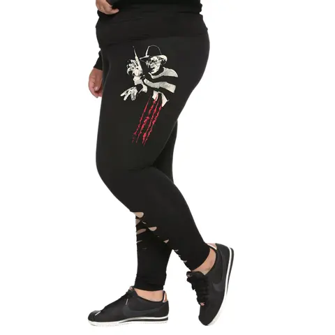 Women's Stretchy Soft Skinny Leggings - Freddy Krueger A Nightmare On Elm Street, 95% Cotton-Spandex Blend, High Stretch, Pull On, Above-The-Ankle, Dark Gothic Halloween, All-Season Black Bottoms with Silhouette & Slash Detailing, Cold Wash, Imported