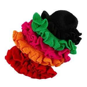 Handmade Crocheted Ruffled Bamboo Hat Pullover Hat with Ruffled Edges, Creative and Fashionable Fisherman Hat for Gifts