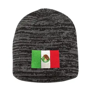 Mexico Flag Embroidered Knit Beanie Cap