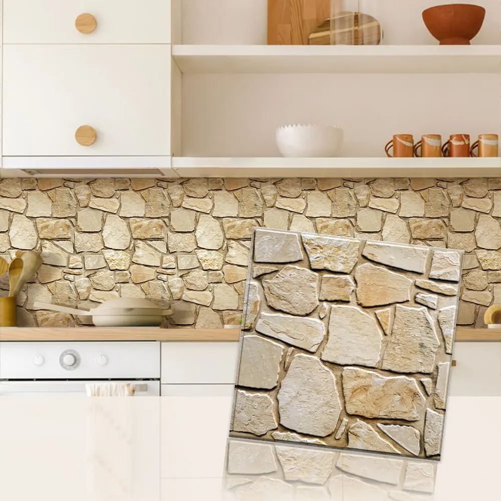 Commomy 10 Pcs 3D Faux Stone Wall Sticker-11.8'' x 11.8'' PVC Foam Peel and Stick Panel Textured for Interior Wall Decor Living Room, Bedroom, Fireplace Home Design