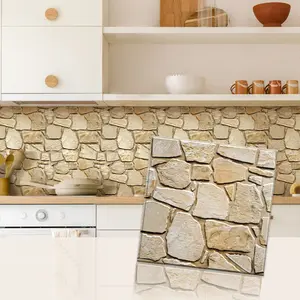 Commomy 10 Pcs 3D Faux Stone Wall Sticker-11.8'' x 11.8'' PVC Foam Peel and Stick Panel Textured for Interior Wall Decor Living Room, Bedroom, Fireplace Home Design