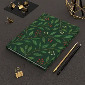 Matte Journal, Green Branches Festive Notebook for Christmas Fun - Holiday Journal, Hardcover Diary, Xmas Planner, Seasonal Notepad, Festive
