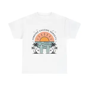 Chasing Sunsets Unisex Heavy Cotton Tee | Beach Vibes Shirt for Summer, Casual Wear, Vacation, Gift for Surfers