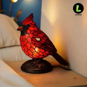 Cardinal Lamp Resin Night Light LED Red Bird Animal Desk Lamp Home Decoration