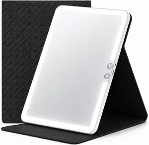 Travel Makeup Mirror with Lights, Portable Lighted Vanity Mirror with 100 LED, Rechargeable, Foldable for Tabletop, 11.9 inches
