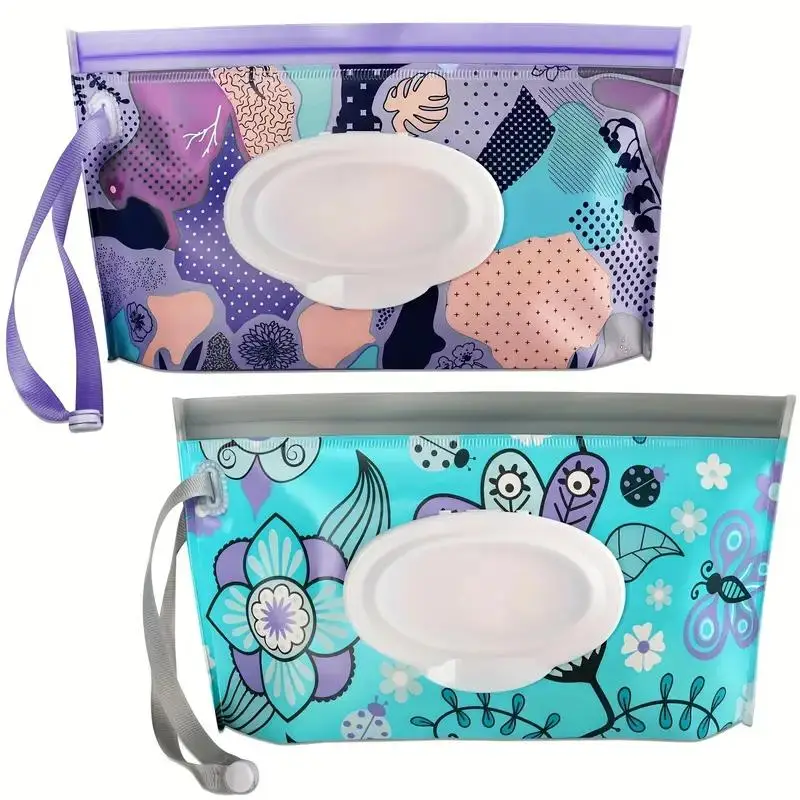 Portable Tissue Storage Bag, 2 Counts/set Cute Zipper Flip-top Tissue Storage Bag, Reusable Tissue Storage Bag for Home Travel