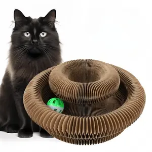 Accordion-style Paper Cat Scratching Board Interactive Toy for Play & Entertainment with Green Ball Enhances Playtime