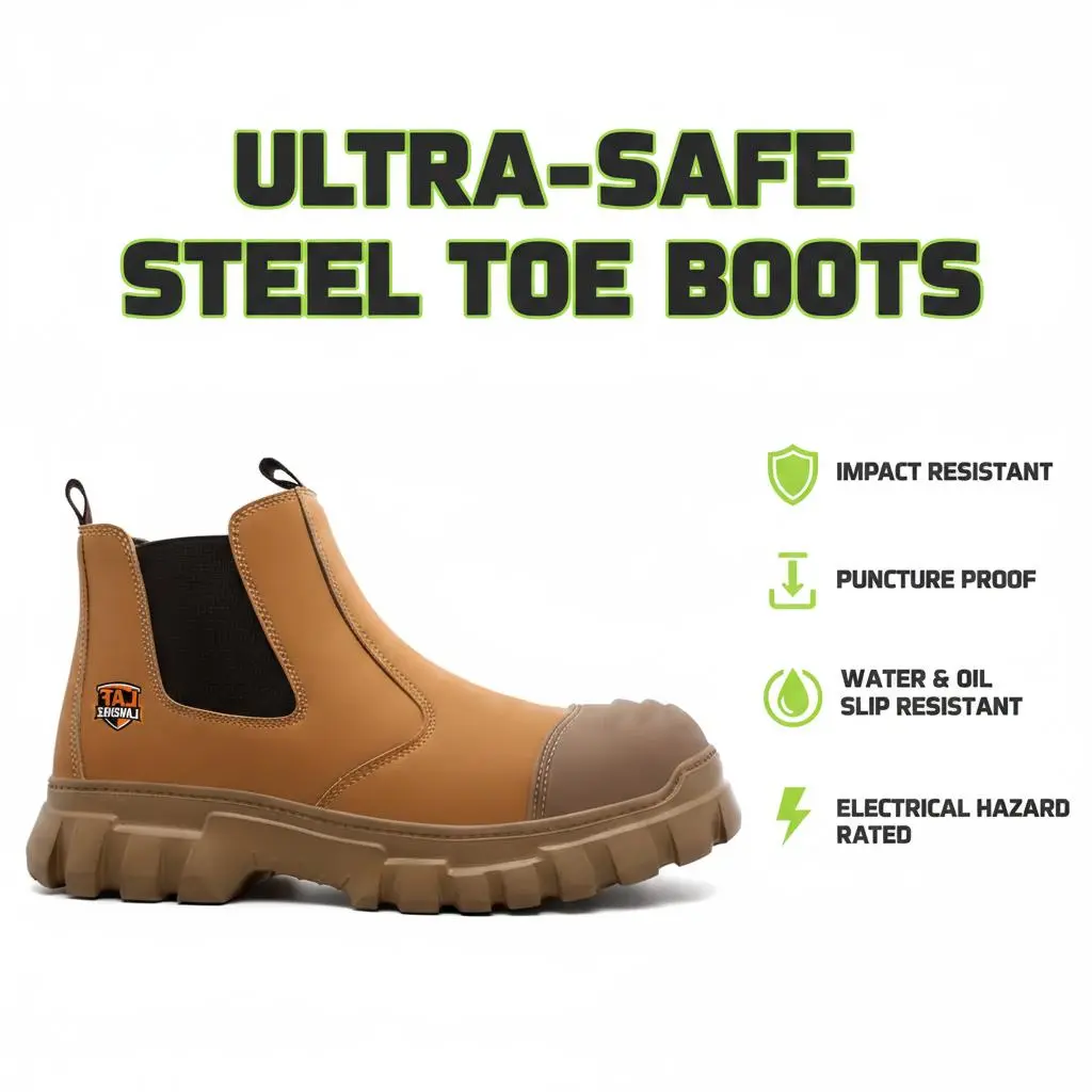 Brown Safety Work Sneakers, Lightweight Steel Toe Protection, Non Slip Grip, Splash Proof Upper and Anti Puncture Sole for Gardening, Yard Work and Landscaping