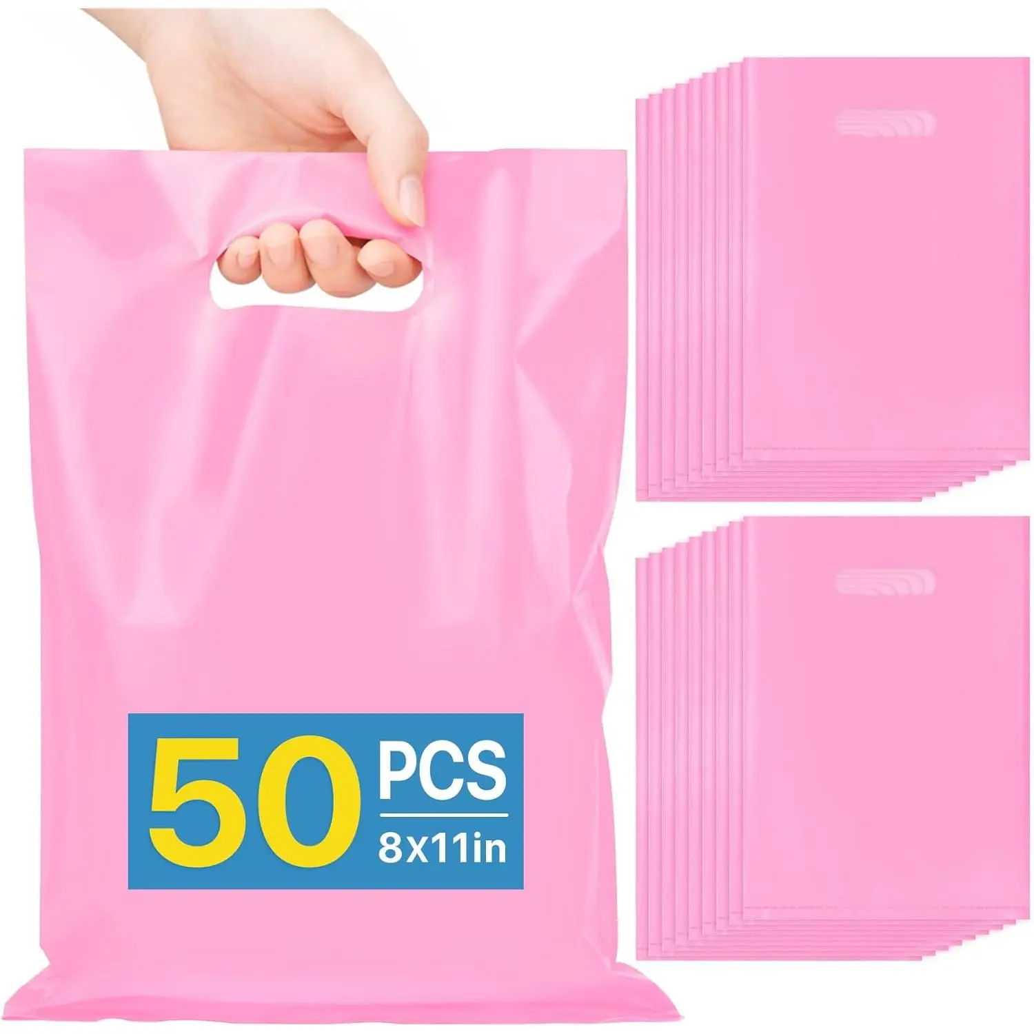 50 count  Bulk  Bags 8"x11", Goodie Bag for Candy   Craft, Plastic  Bags with  Cut Handles for Easter Gifts, Birthday, Small Business, Wedding