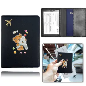 Premium PU Passport Set for Travel and Everyday Use, Multi Functional Card Holder with Bear Initial Name Design, Durable and Portable Travel Accessories, Passport Cover
