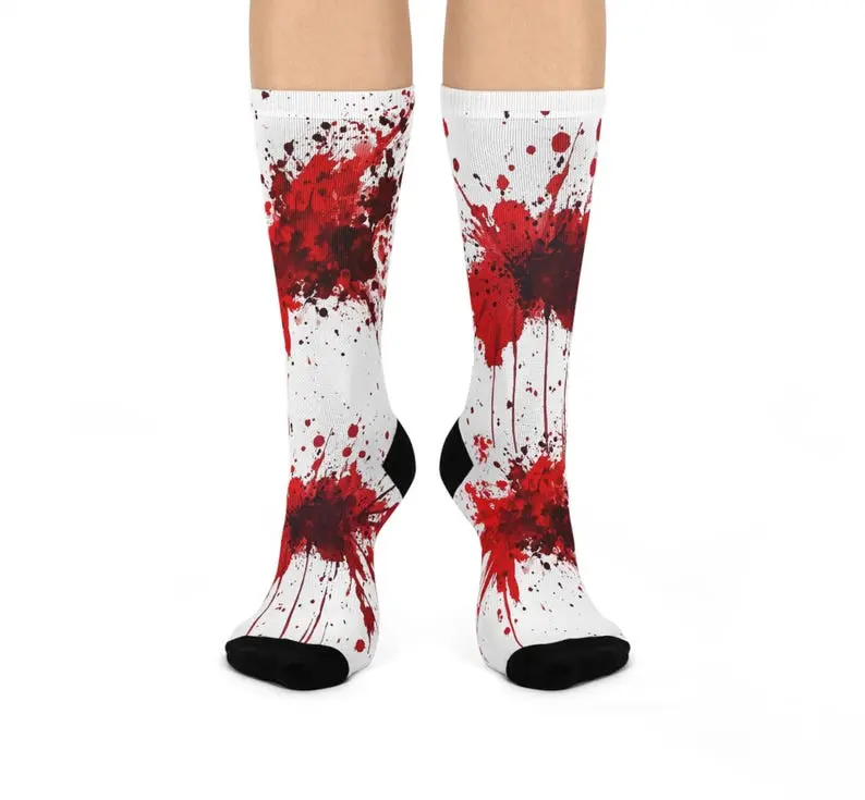 Blood Splatter Cushioned Crew Socks, Halloween Socks