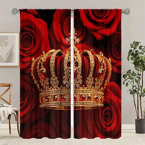 Soft Crown & Rose Curtains, Plush Fabric, Glitzy Crown Prints, Blocks Light, Cozy Feel, Upgrade Your Room, Perfect for Morning Motivation, Window Curtain