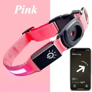 Nighttime Dog Collar with LED Lights and AirTag Holder