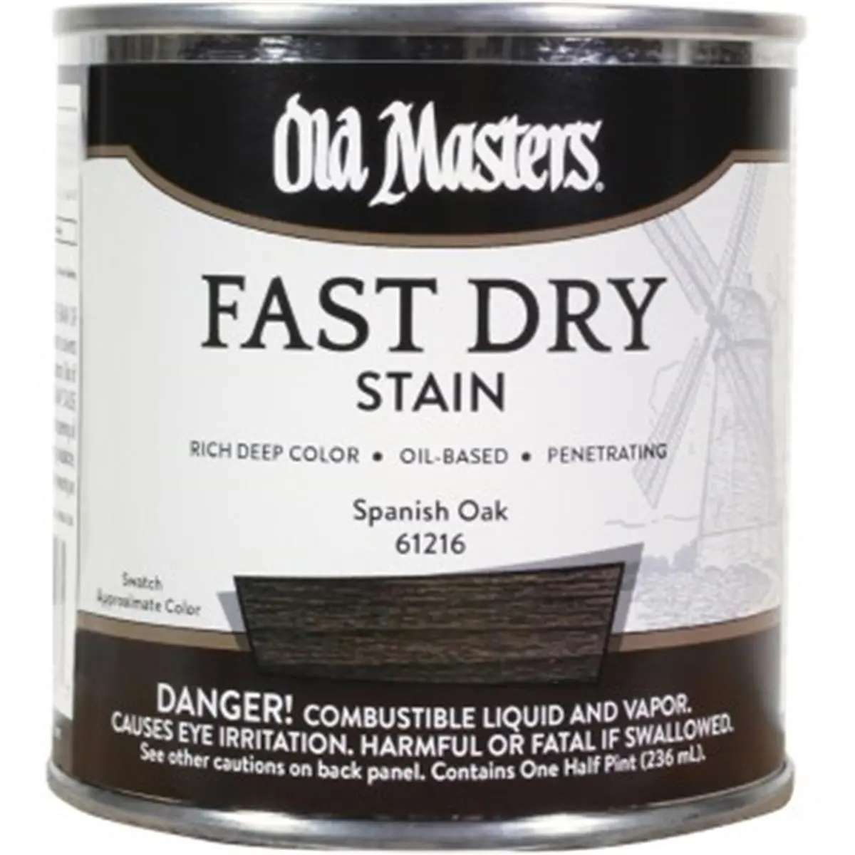 212 MAIN Old Masters 61216 Penetrating Oil-Based Fast Dry Stain, 0.5 pt Spanish Oak - Enhances Grain, for Interior Woodwork & Kitchen Use