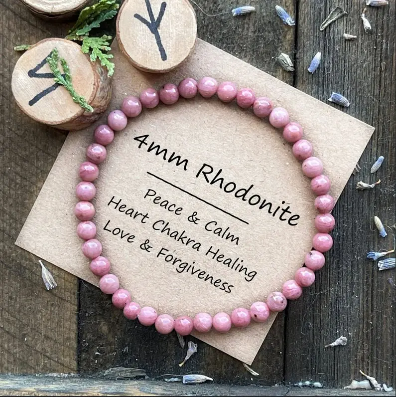 Natural Matte Rhodonite Crystal Gemstone 4mm Round Beads Handmade Bracelet Healing Reiki Stretch Men Women Bracelet