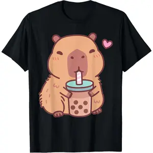 Cute Capybara Kawaii Anime Drinking Bubble Tea Lover Girls T-Shirt