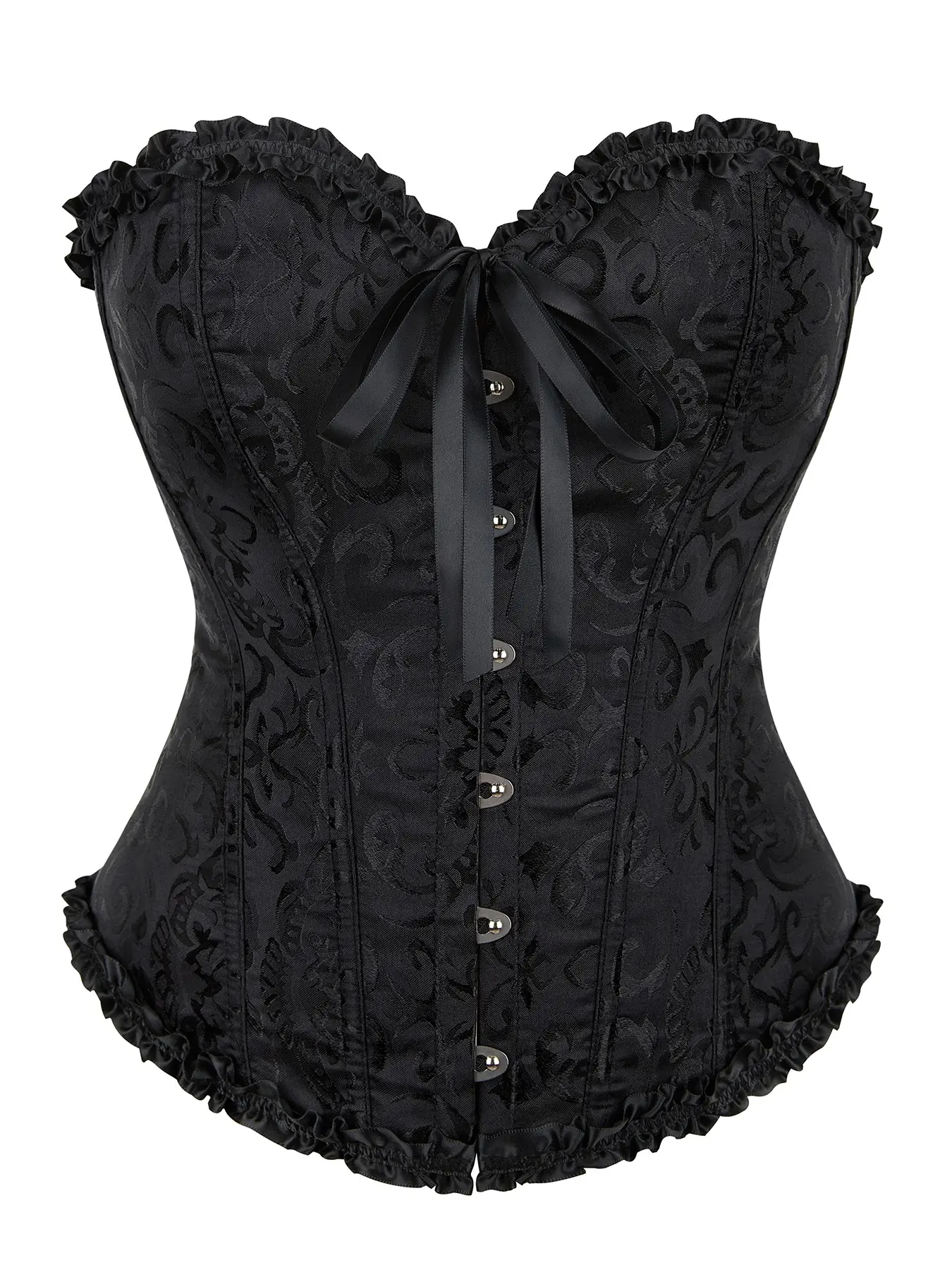 Gothic Retro Vintage Court Style Jacquard Satin Corset Top, Strapless Corset, Ruffled Corset, Lace-Up Heart Neckline, Slimming Waist, Party Wear, All Seasons, Underwear, Womenswear, Elegance