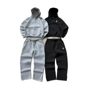 Y2k embroidered sweatpants two-piece set mens hip-hop oversized sweatpants casual zipper hoodie tracksuit men clothing