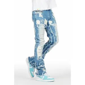 Laban Light Blue Bleach Stacked Flare Jean Laban Light Blue Bleach Stacked Flare Jean