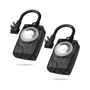 2 Pack 24 Hour Mechanical Waterproof Outdoor Timer With 2 Grounded HBN