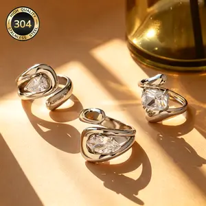 luck jewelry Zirconia Open Ring for Women | Adjustable Stainless Steel | Sparkly Minimal Design | Everyday