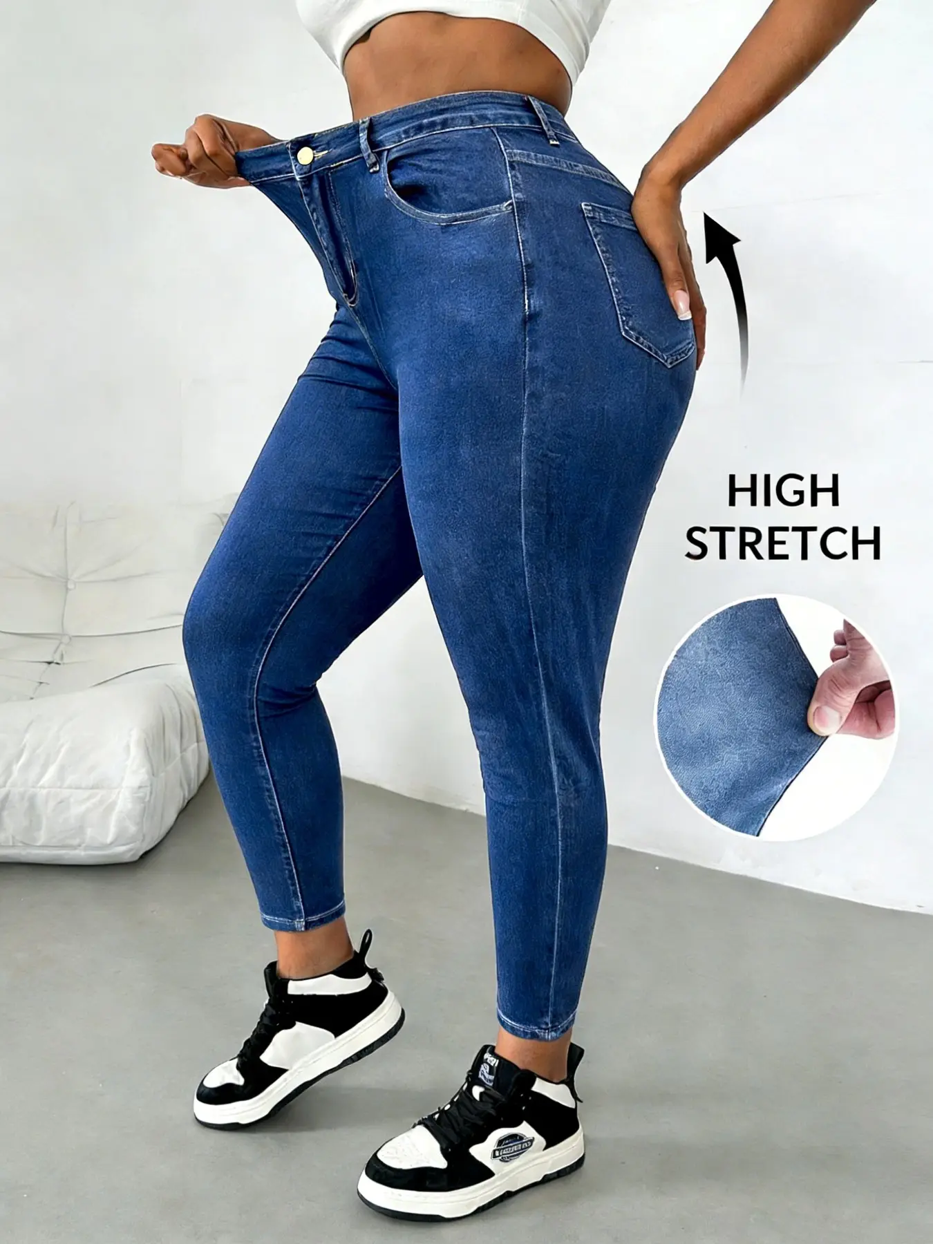 Curve Queen Essential Basic High-Waisted Skinny Jeans, 0xl-4xl Full Sizes, Affordable Fashion, Streetwear, Womenswear, Slim-Fitting Denim Jeans, Fitted Denim Jeans, All Seasons, Bottom Pants