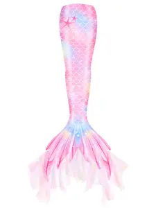 Girls Mermaid Tail Swimsuit, Side Zipper Swimwear, Fish Scale Pattern, Birthday Gift, Includes Single Tail, No Top and Pants