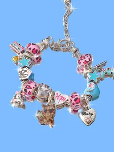 Leopard Print Puppy Charm Bracelet, Fashionable Star Pattern, DIY Disco Dog Earphone Bracelet, Vintage Heart Design, Mix Bracelets