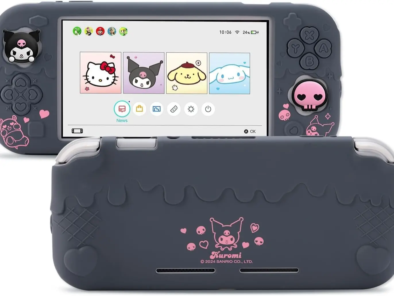 Kuitmor Switch Lite Protective Case,Soft Silicone Protective Shell,Anti-Scratch Protective Cover Case for Switch Lite with 2 Thumb Grip Caps（Purple Kuromi）