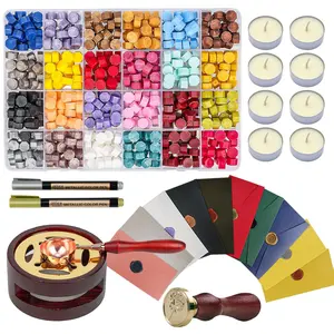 Wax Seal Kit,  Wax Seal  Kit with 24 Colors 624 count Beads, Metallic Pens, Warmer, Spoon and  Candles for Wedding Invitation, Letter Envelope,  & DIY Crafts