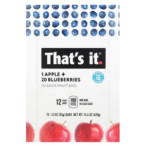 That's It Fruit Bars, Apple + Blueberries, 12 Bars, 1.2 oz (35 g) Each